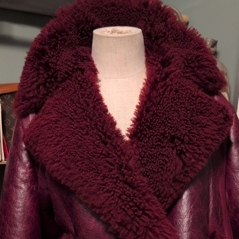 NWT Tommy Hilfiger Leather Shearing Jacket Coat Turkey Oxblood XXXL Peacoat - Picture 2 of 15
